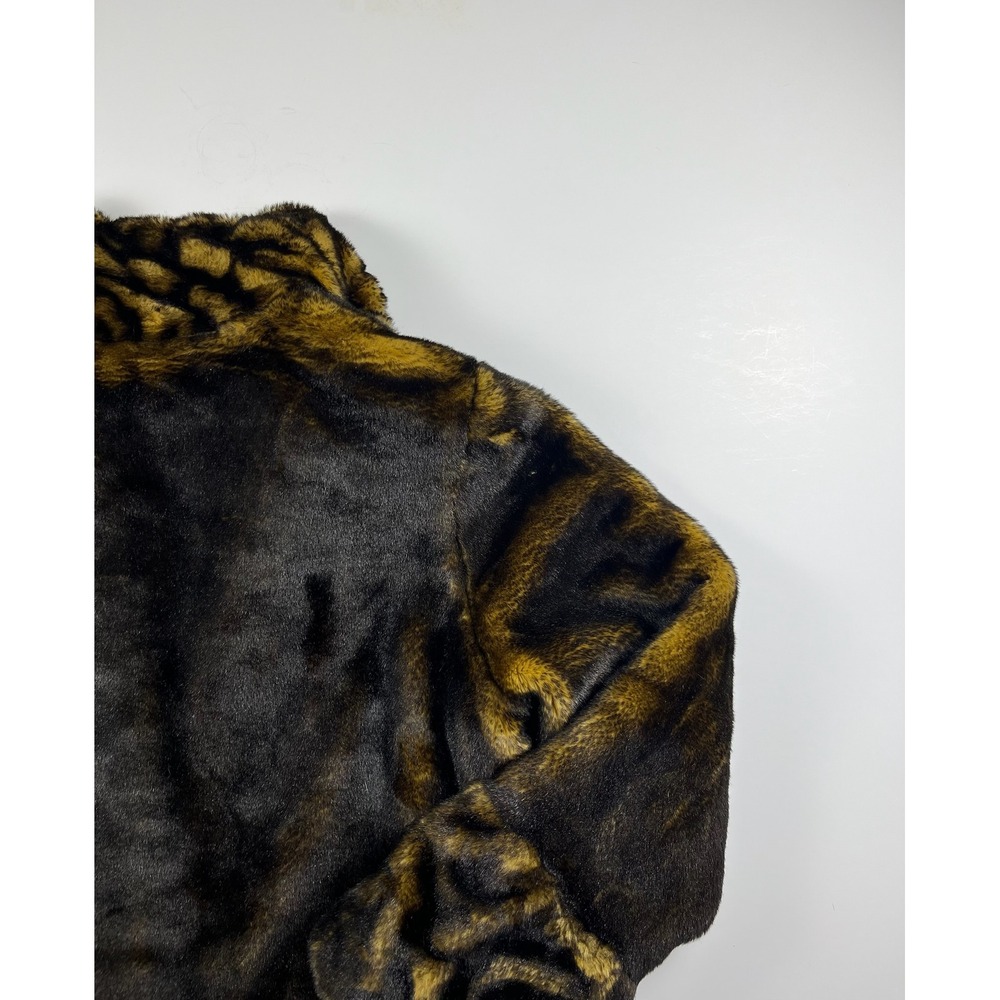 Dennis Basso Faux Fur Jacket Brown Gold Heavy Warm Luxurious Thick Large - Picture 12 of 12